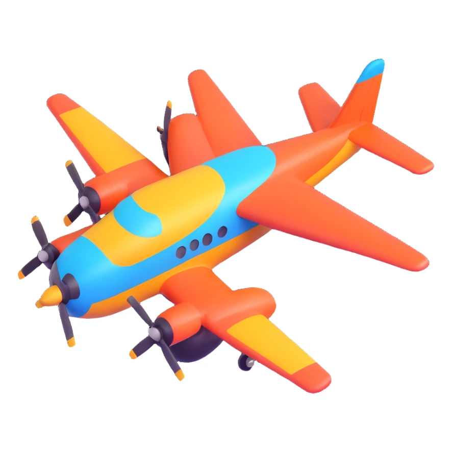 3D cartoon bomber airplane, rounded shapes, bright colors, animated style, playful design sticker