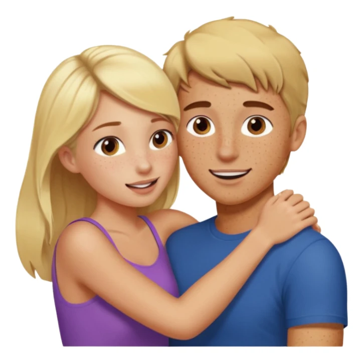 Emoji blonde girl lovingly , biting a brunette man’s arm sticker