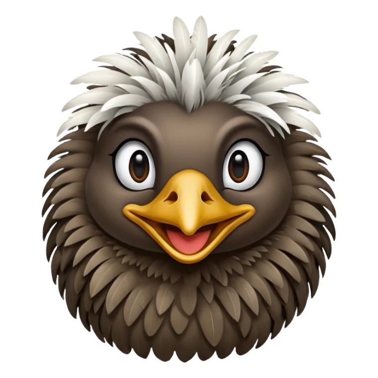 smiling emu, apple emoji style, compact body, white background sticker