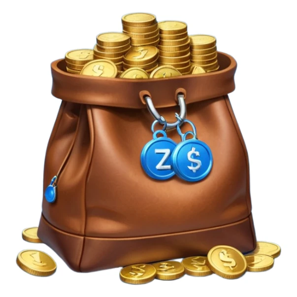 leather bag on top of blue coins stack sticker