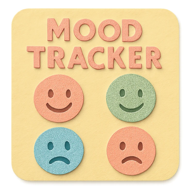 soft pastel mood tracker with round smiley faces, no shadow, paper craft style sticker