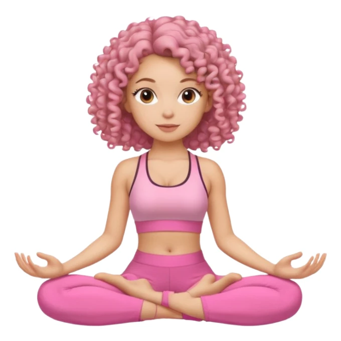 Quero uma menina de roupa de malhar rosa do cabelo cacheado sentada como tivesse fazendo yoga sticker