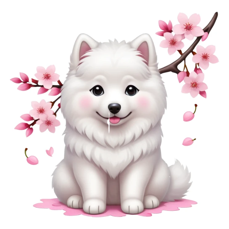 A cute  little  white Samoye and cherry blossom sticker
