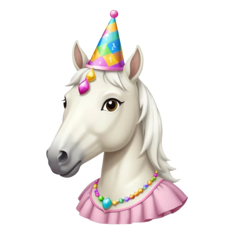 white horse in dress with party hat sticker