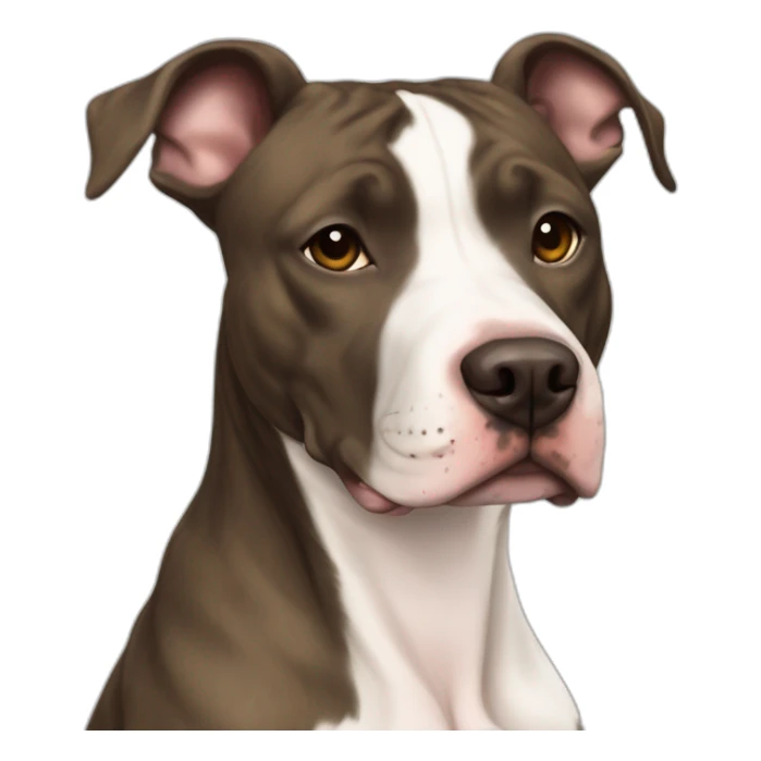 Pitbull and lacy dog mix, brindle color, whiteish pale chest, 65 pounds, full flappy ears sticker