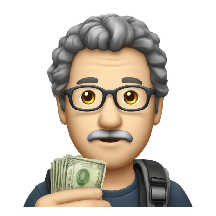 laufender Mann mit Glatze mit einem Geldschein in der Hand sticker