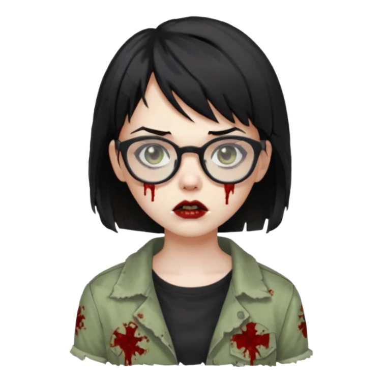 Zombie girl with black short hair and side bangs in glasses sticker