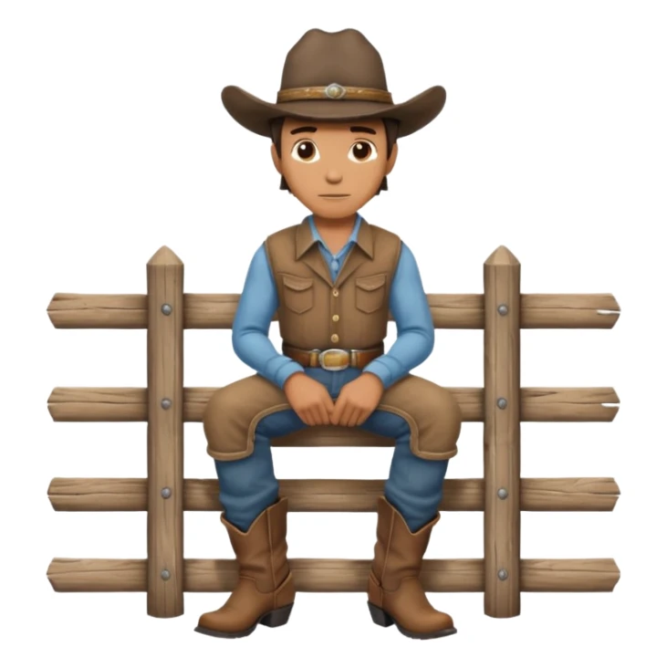 A calm cowboy leaning on a fence, dusty boots, hat tipped forward.
 sticker