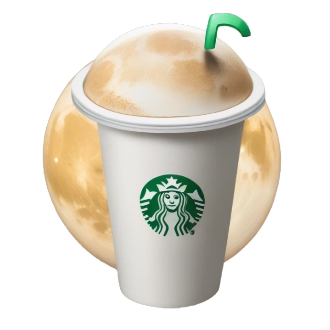 Starbucks latte wearing headphones on the moon.  sticker