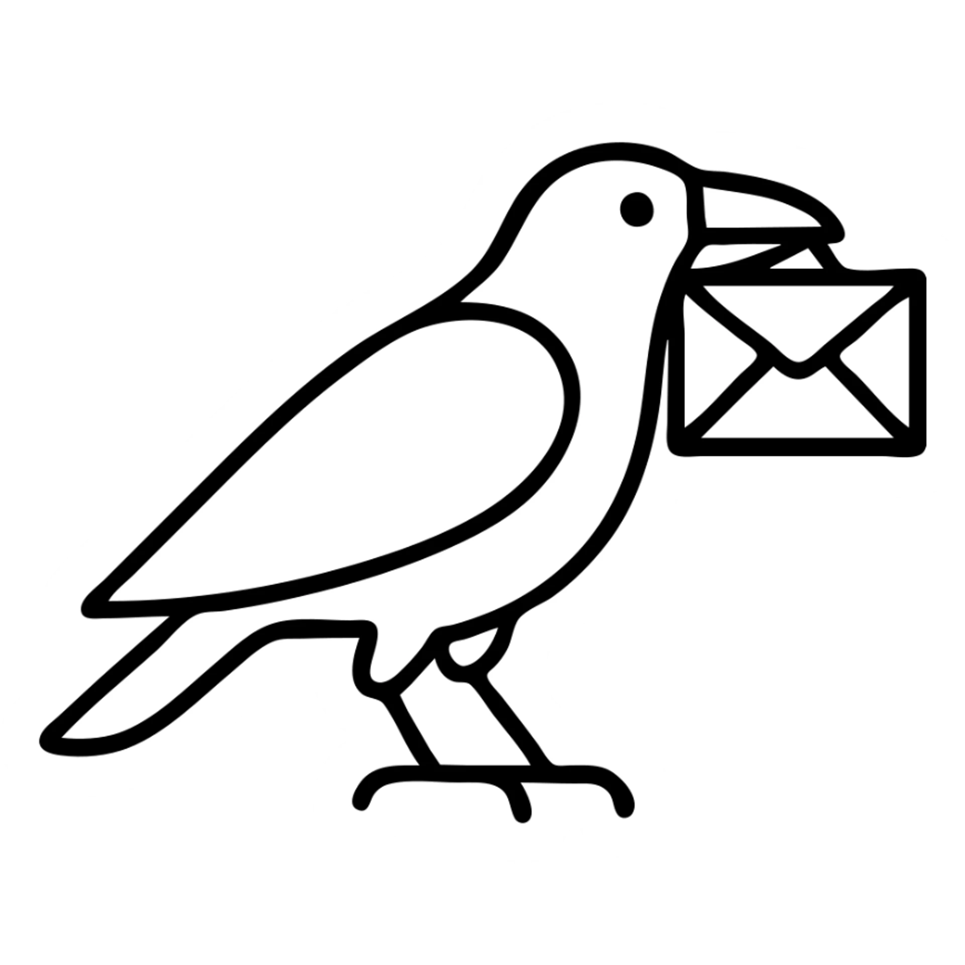 outlined icon of a raven carrying a letter sticker