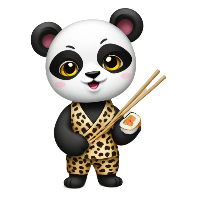 Glamour panda with leopard pants eat sushi sticker