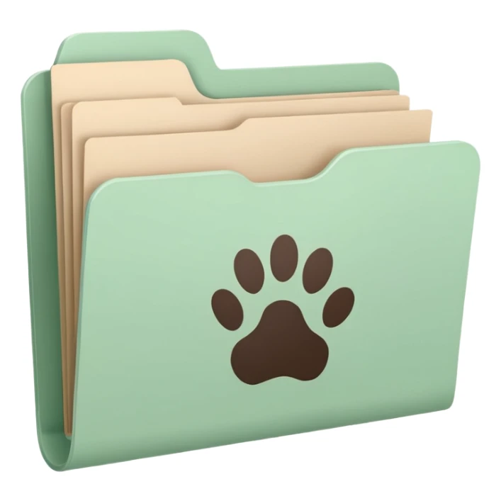 a pastel green folder of documents with a pawprint on it sticker