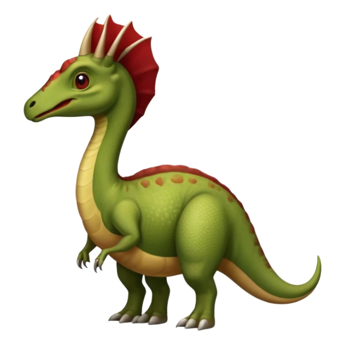 A green parasaurolophus with a dark red crest and a light brown underbelly  sticker