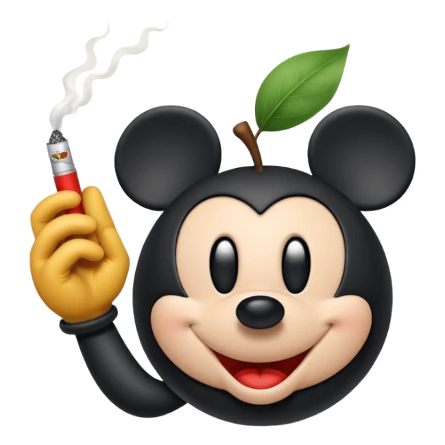 white cartoon glove hand inspired by Mickey Mouse holding a cigarette, simple rounded Apple emoji style sticker