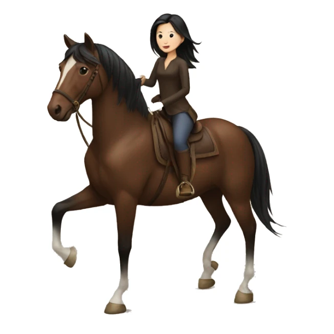 Woman with black hair riding a brown horse sticker