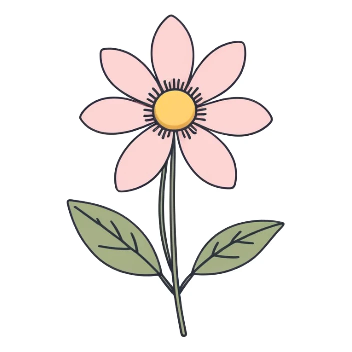 minimal line-art flower sticker, elegant thin stroke, soft pink and yellow tones, clean vector design, no background, modern aesthetic sticker