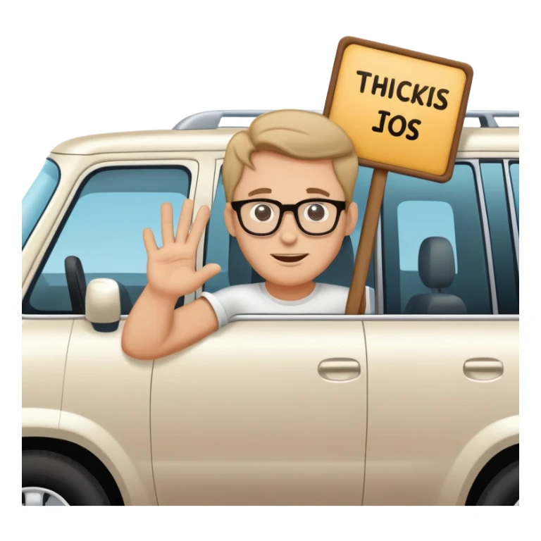 White guy with glasses in a big suv with a sign that says Thiccies  sticker