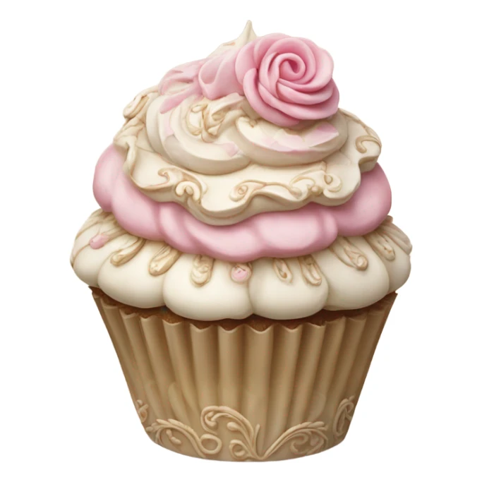 Realistic, detailed rococo cupcake, beige and pink sticker