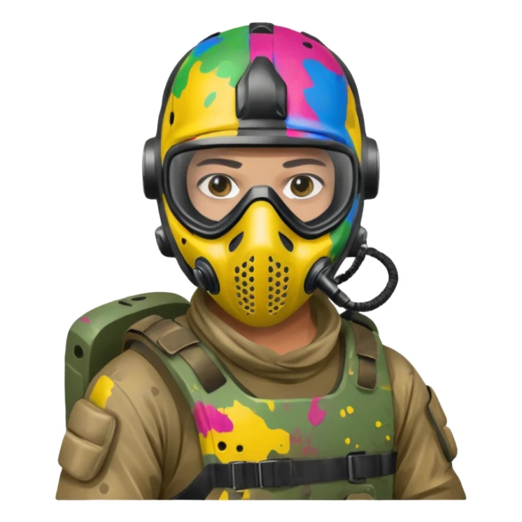 paintball player face shot with lots of colors messy sticker