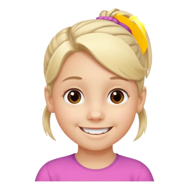 White child with one blond ponytail and brown eyes big smile sticker