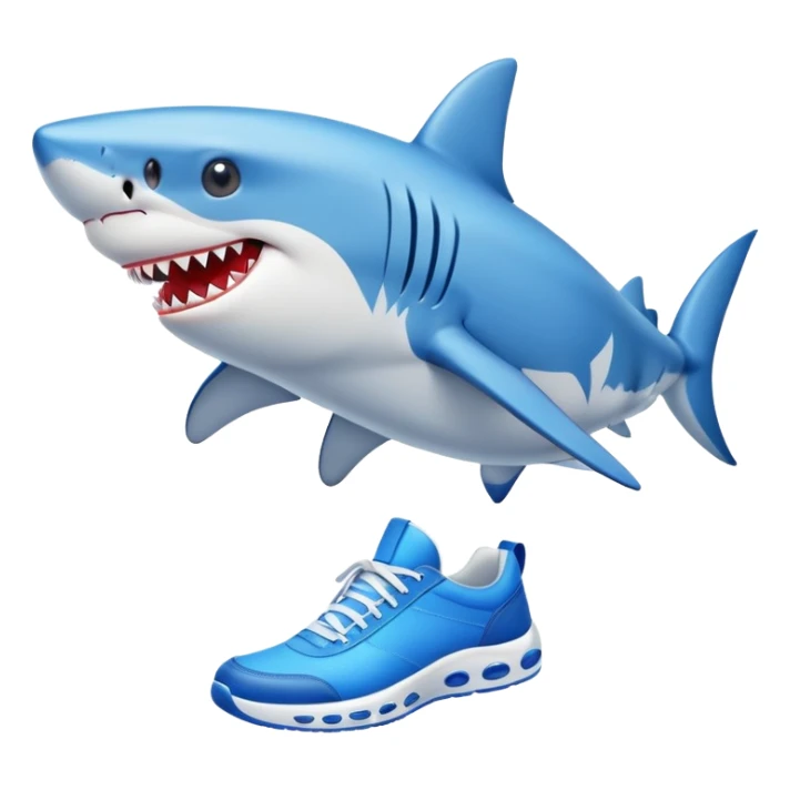 un tiburon con zapatos tenis azules sticker