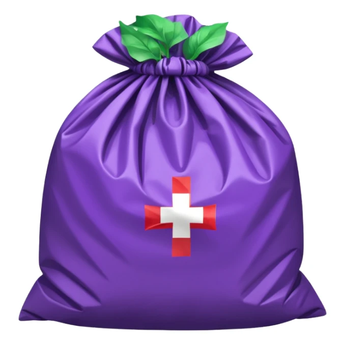 purple garbage bag with small Swiss flag, sticker look sticker