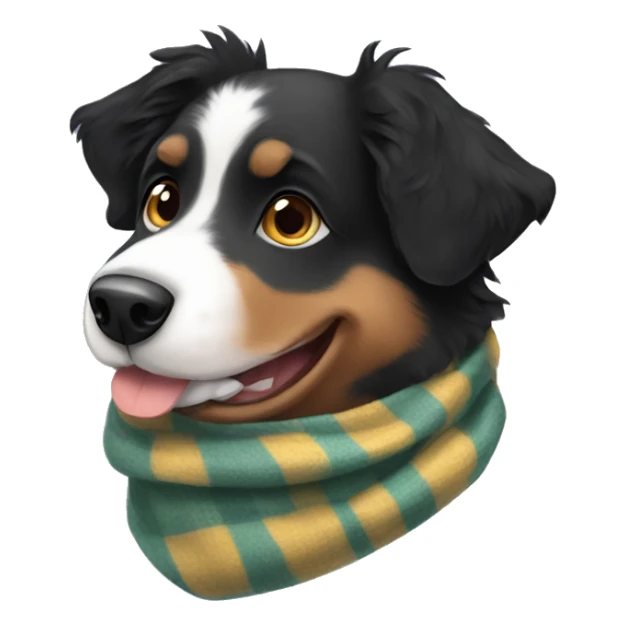Small black australian shepherd dog wearing a scarf sticker