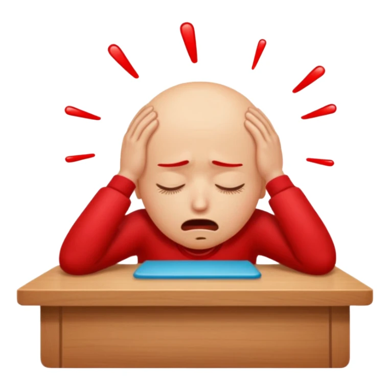 cartoon face banging head on a table, exasperated emoji sticker