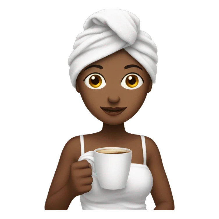 Brunette with a towel on her head and coffee in her hands sticker