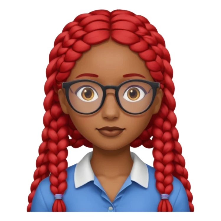 Dark Tan girl with long red plaits and red rimmed  glasses head neck and shoulder shot only sticker