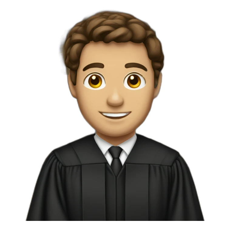 brown haired male judge with pride flag sticker