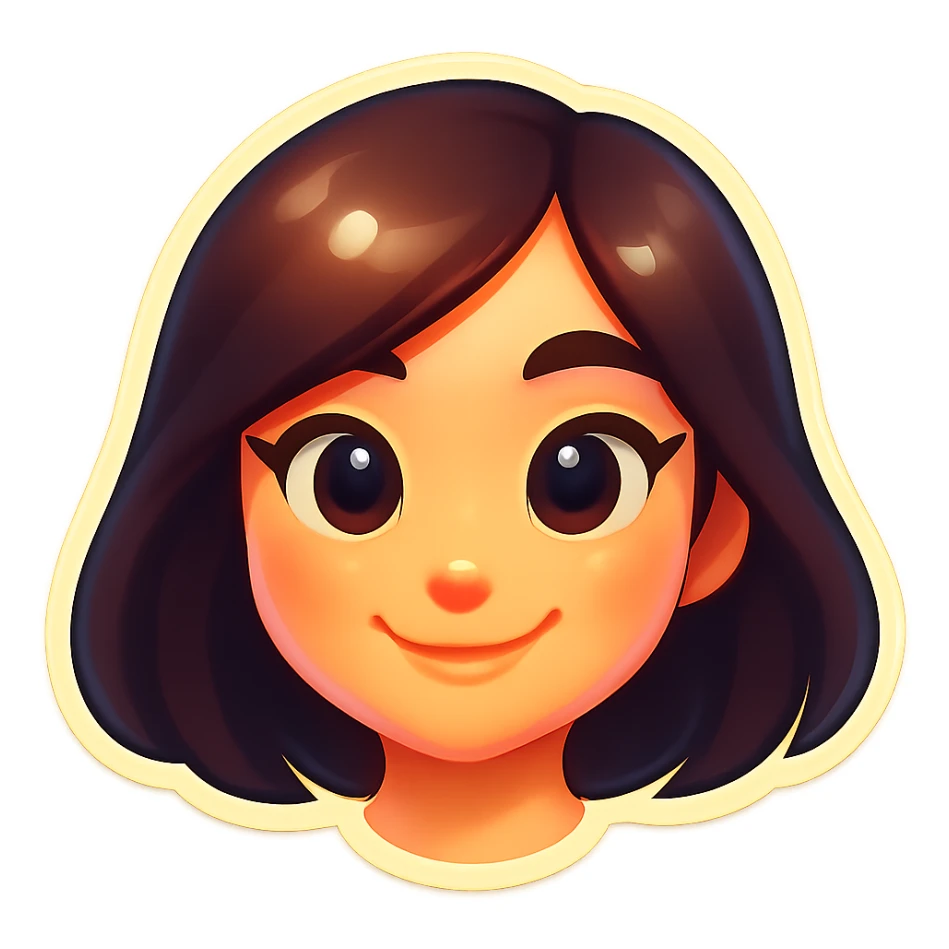 Make the girl look like a classic Telegram sticker: cartoon style, bright colors, cute face, very pale skin, only the head without neck, no outline on edges, white background. Suitable for a Telegram bot profile. sticker