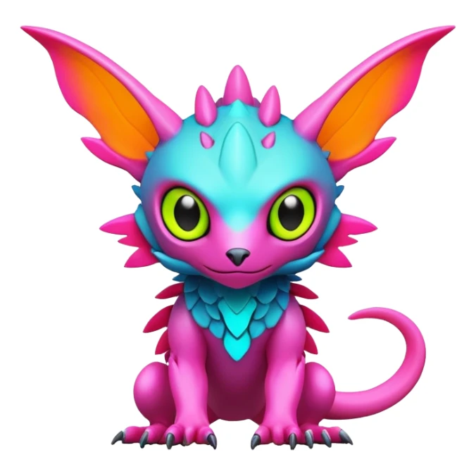 Tropical futuristic lush warm-colored modern colorful neon-colored cyber-Fakémon-Digimon-Trico-creature sticker