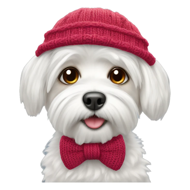 Maltese with bowtie and knitted winter hat sticker