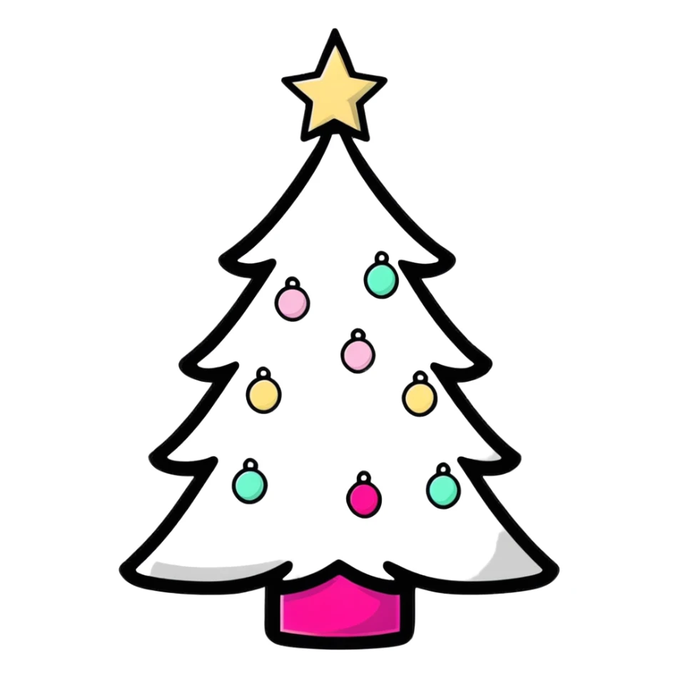white Christmas tree with pink ornaments sticker