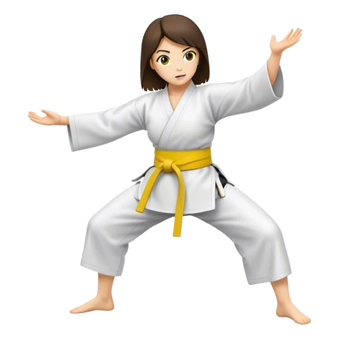 Brunette Woman doing aikido, wearing yellow belt sticker