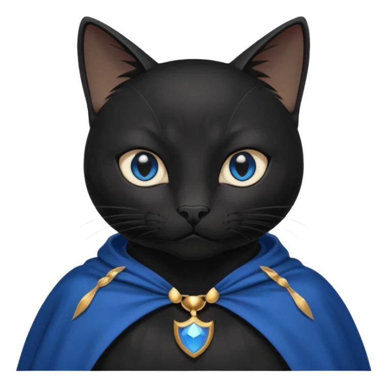 An Anthromorphic all black cat with blue eyes wearing an all black cape sticker
