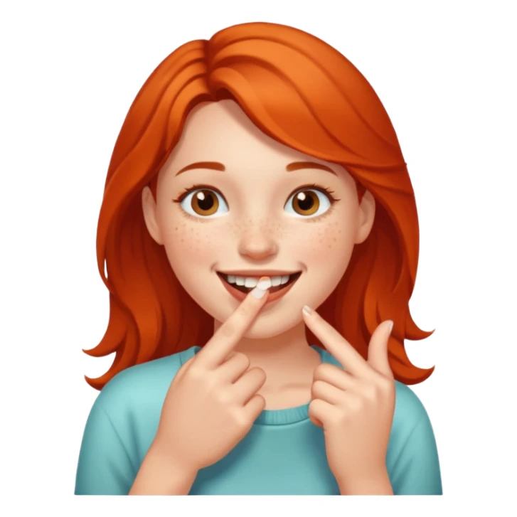 a girl smiling and bitting her finger sticker