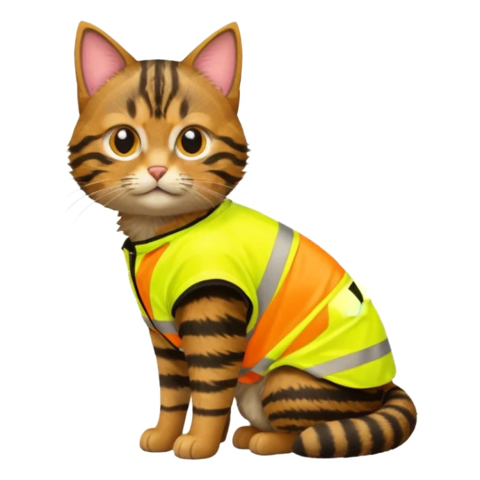 tabby cat standing in hi-vis clothing facing right sticker
