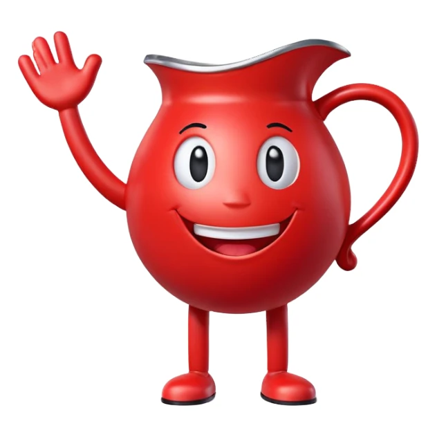 A red pitcher-shaped character with a smiley face, arms and legs, looking excited and happy, saying Oh Yeah! sticker