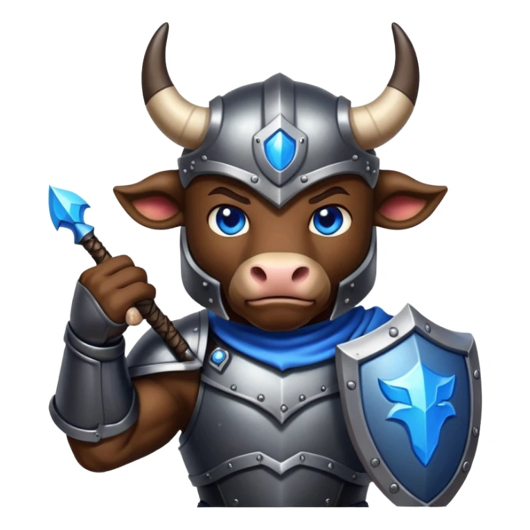 bull with blue eyes in dark armor playing games as streamer sticker