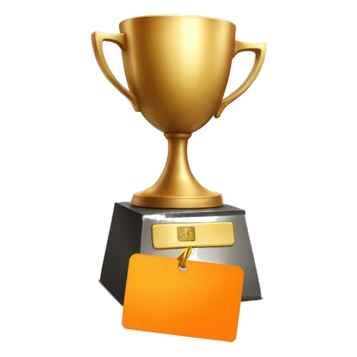 World golden CUP WITH ORange nametag sticker