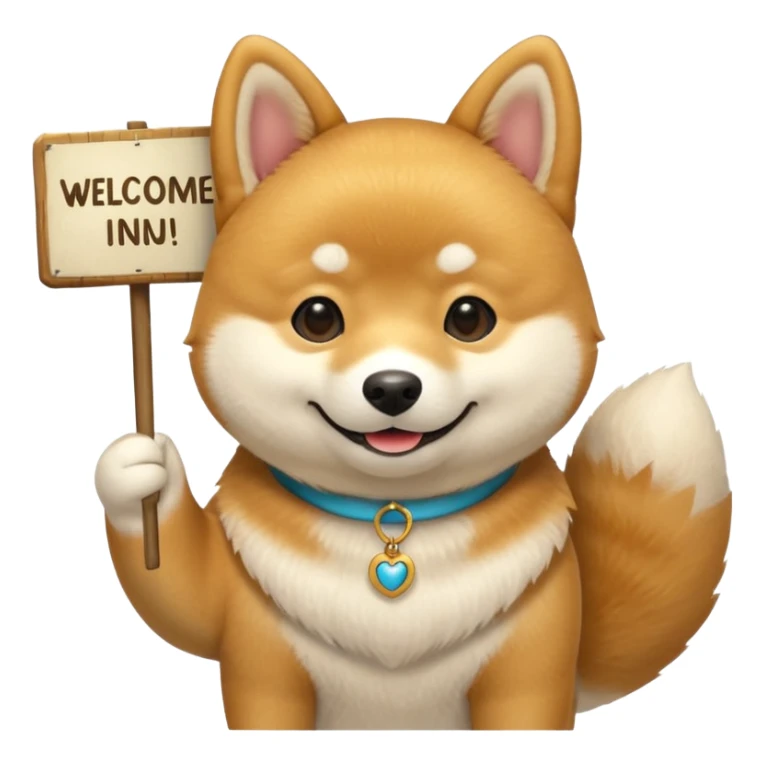 shiba holds welcome sign bigger then himself sticker