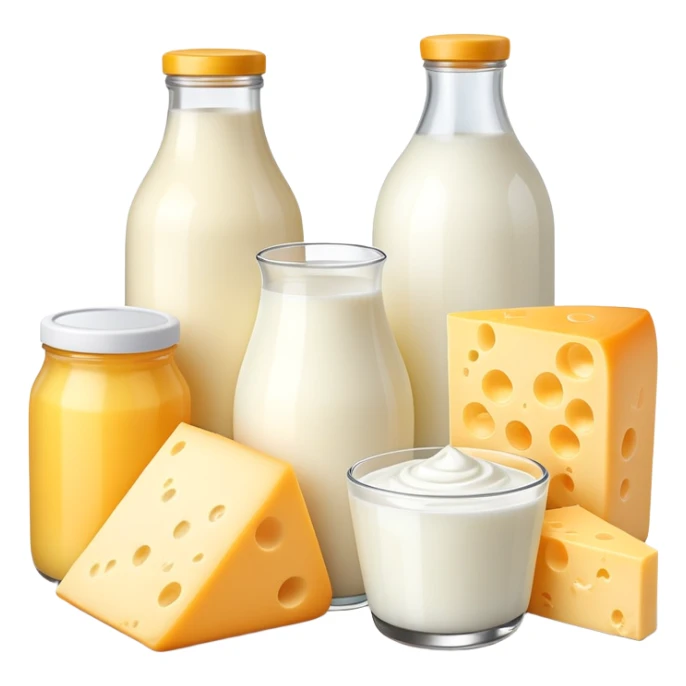 dairy products assortment with milk, cheese, yogurt, and butter sticker