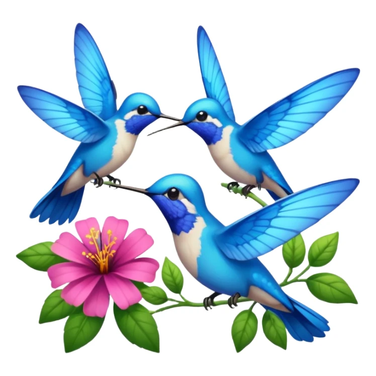 Blue butterflies,  humming birds, flowers sticker