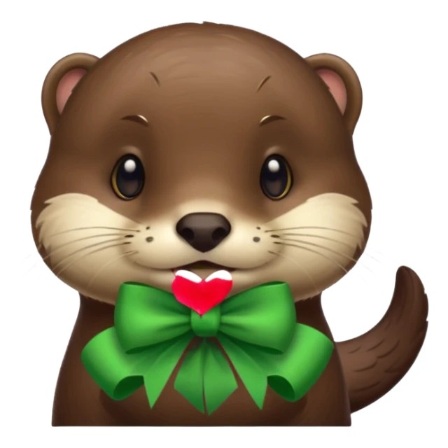 Otter with a green bow on the side of the ear  sticker