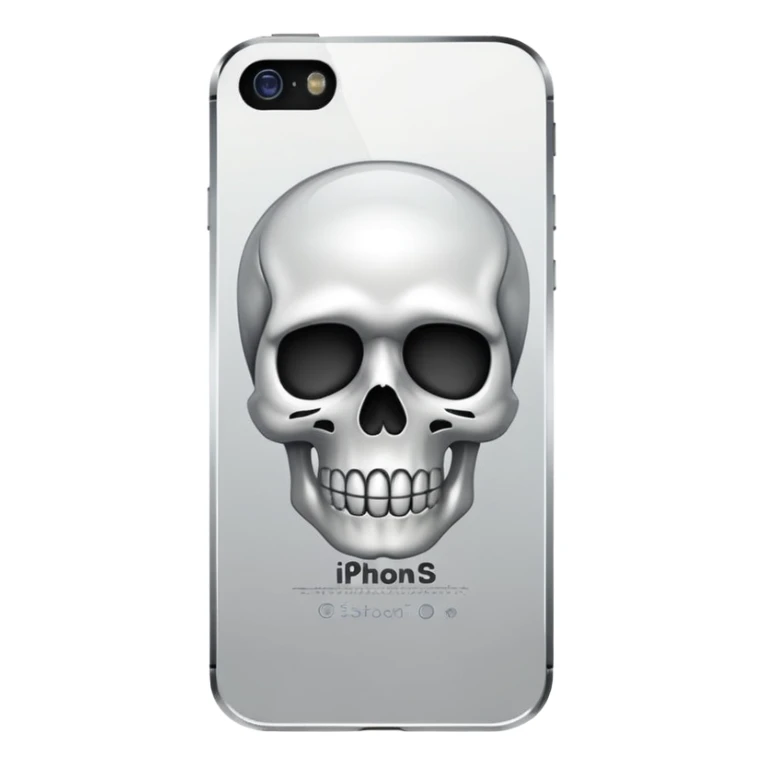 iPhone 5s with a skull emoji instead of the Apple logo sticker