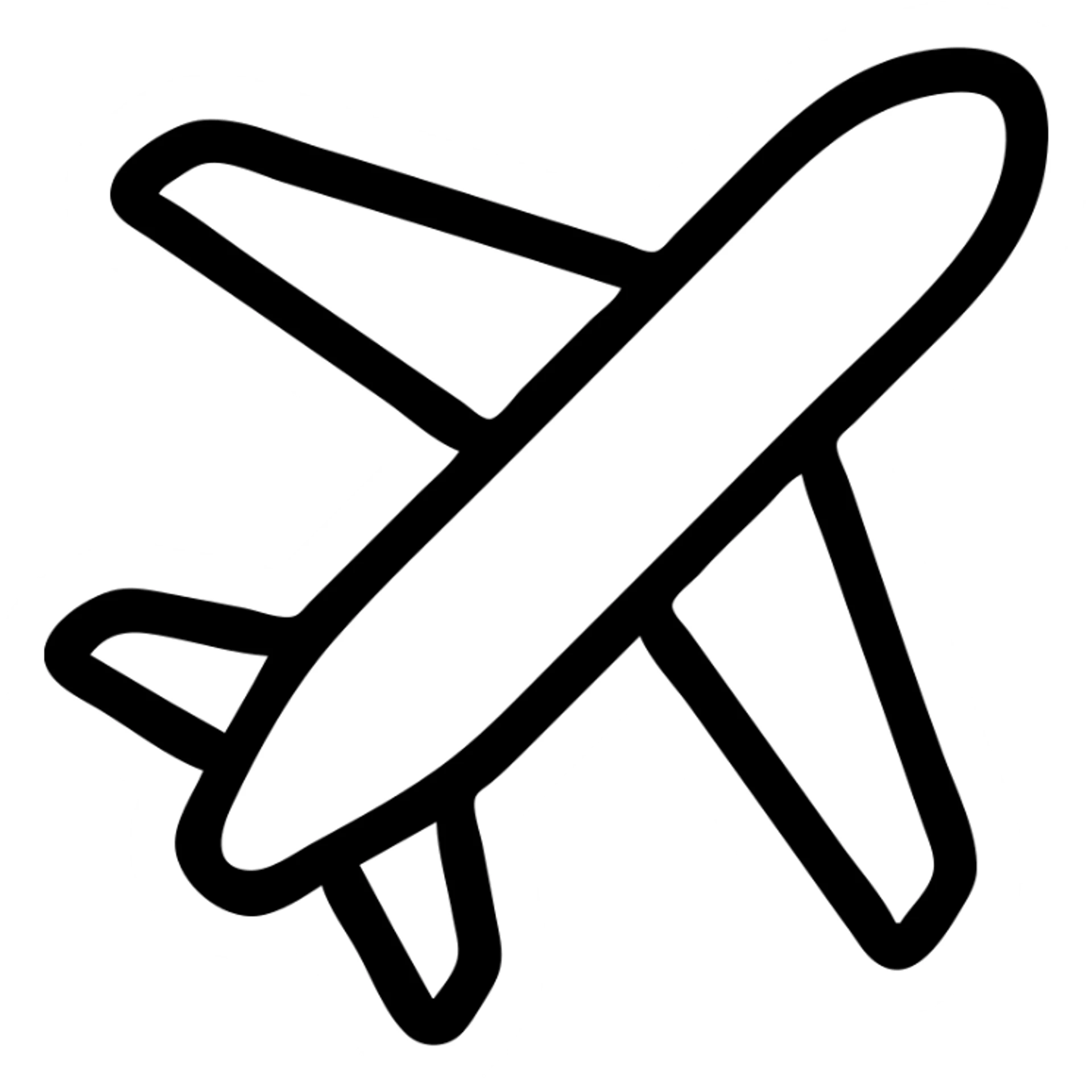 black outlined icon of an airplane, symbolizing travel sticker