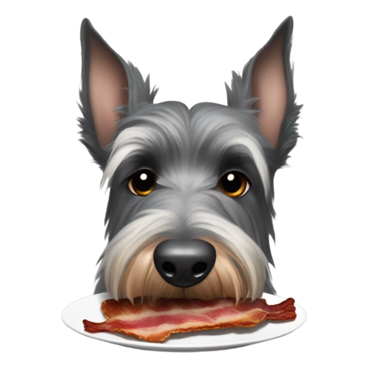 Grey Scottish terrier eating a plate of bacon  sticker