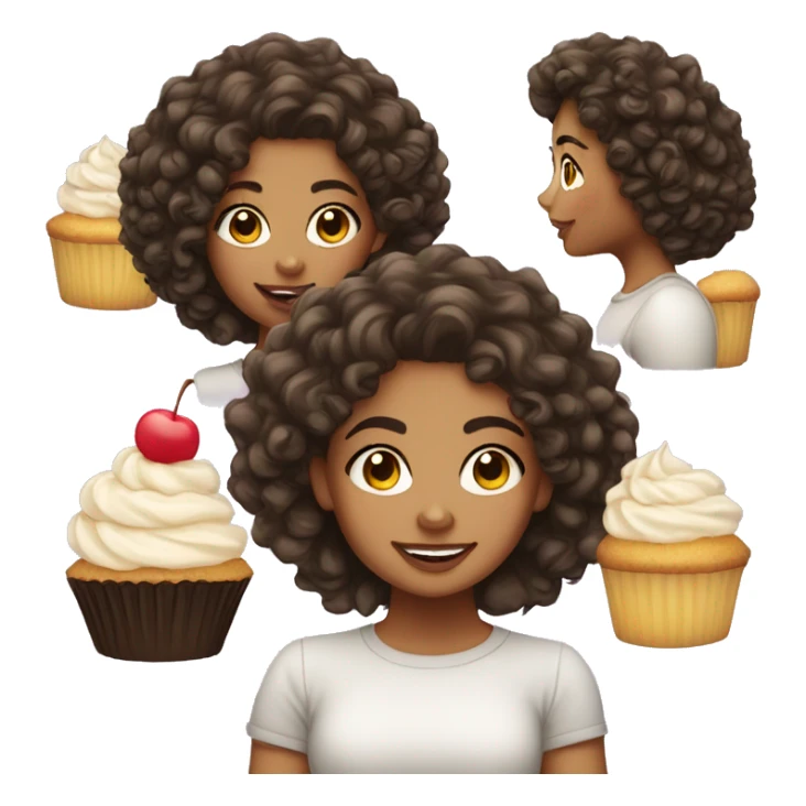 Girl with curly hair lightskin with cupcakes  sticker